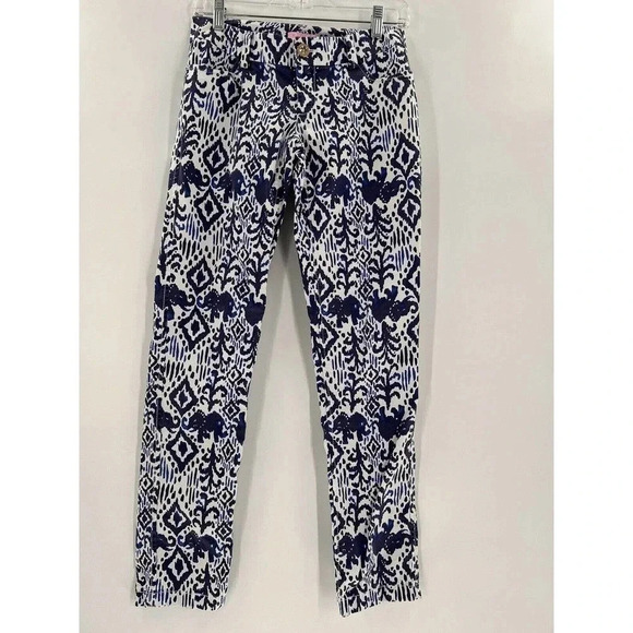Lilly Pulitzer Callahan Chino Pants Tons Of Fun Elephants Size 0 Excellent UC - Picture 2 of 10
